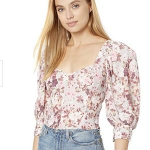 FOR LOVE & LEMONS Houston Lace Up Country Floral Blouse Top Small With Tag